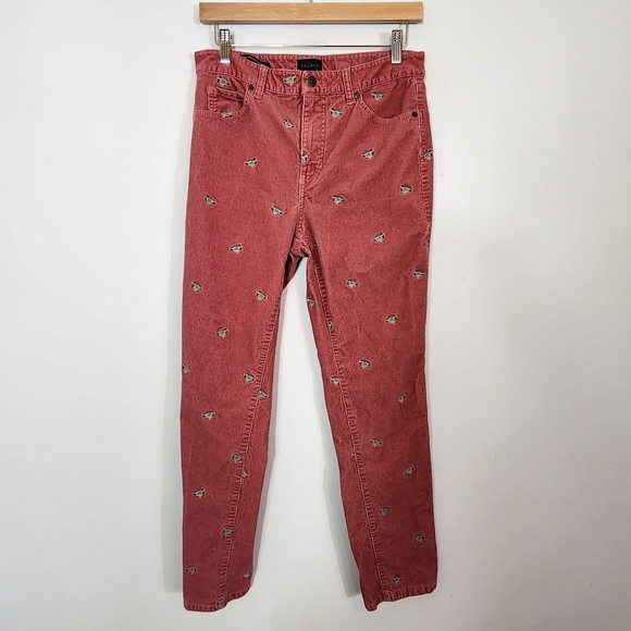 Talbots Stretch Corduroy Straight Leg Pants Mallard Duck Embroidered SZ 8 Petite - Picture 2 of 12